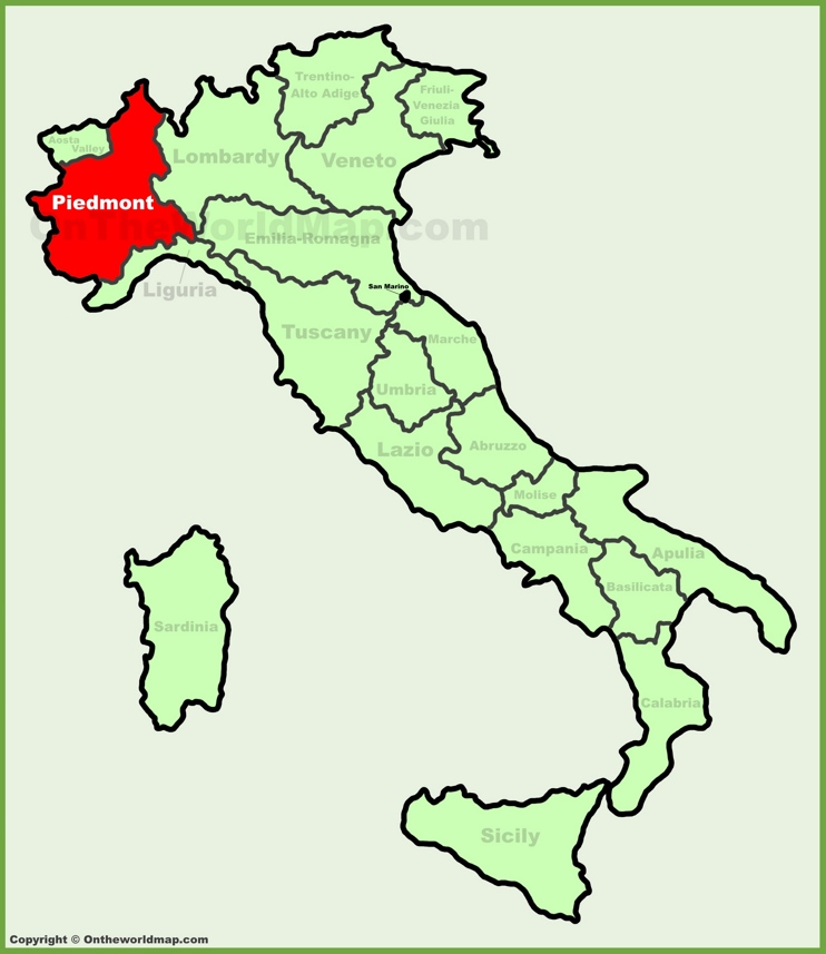 Piedmont location on the Italy map