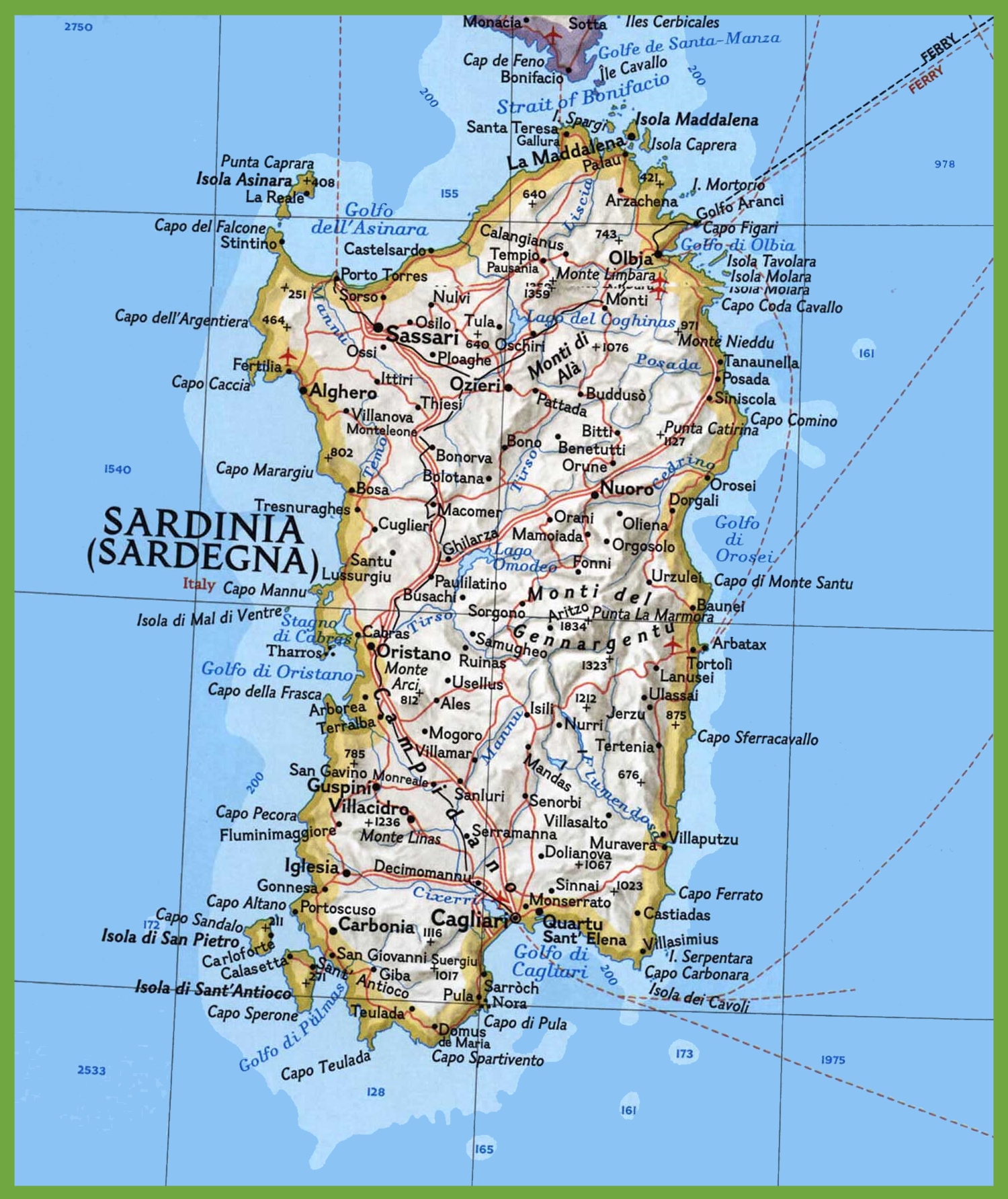 Mappa Di Sardegna Con Citta