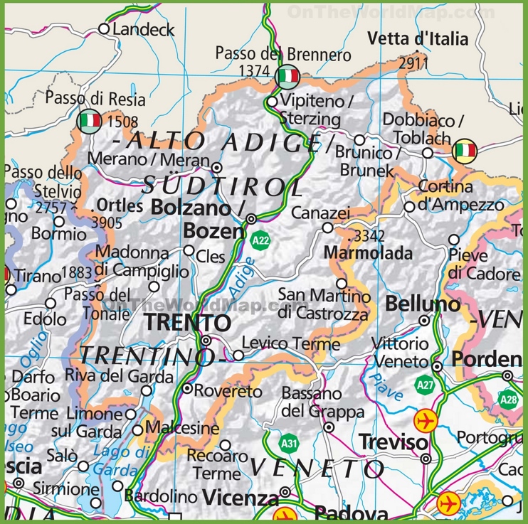 Large map of Trentino-Alto Adige