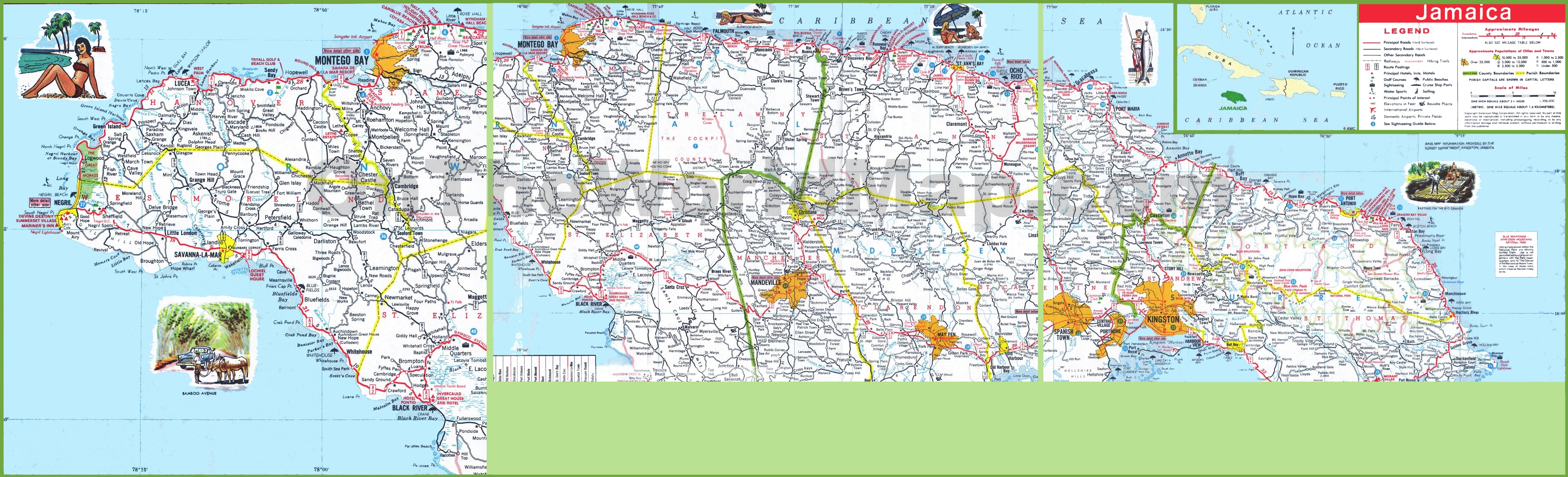 Large Detailed Road Map Of Jamaica