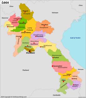 Laos Provinces and Capitals Map