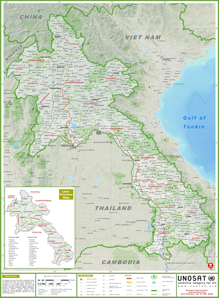 Large detailed map of Laos with cities and towns