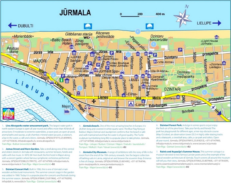 Jūrmala hotels and sightseeings map