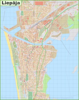 Large detailed map of Liepāja