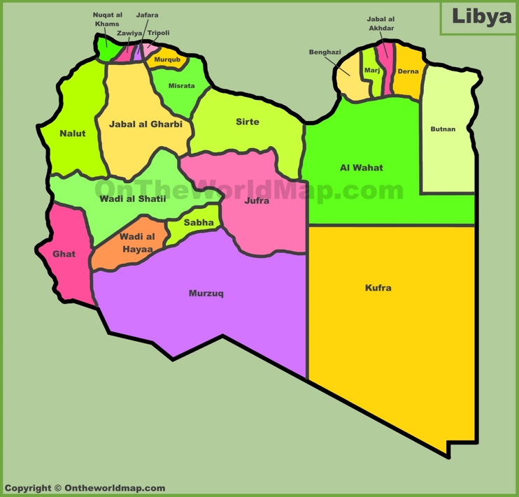 Administrative divisions map of Libya