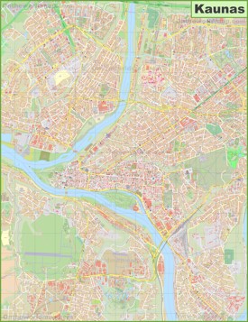 Large detailed map of Kaunas