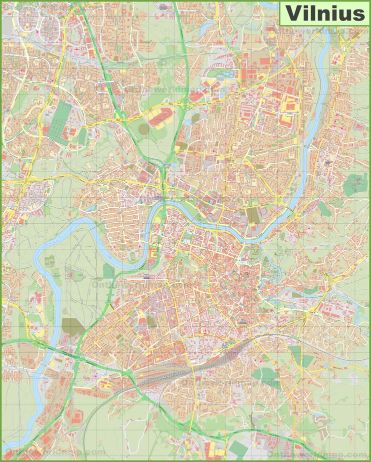 Large detailed map of Vilnius