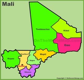 Administrative divisions map of Mali