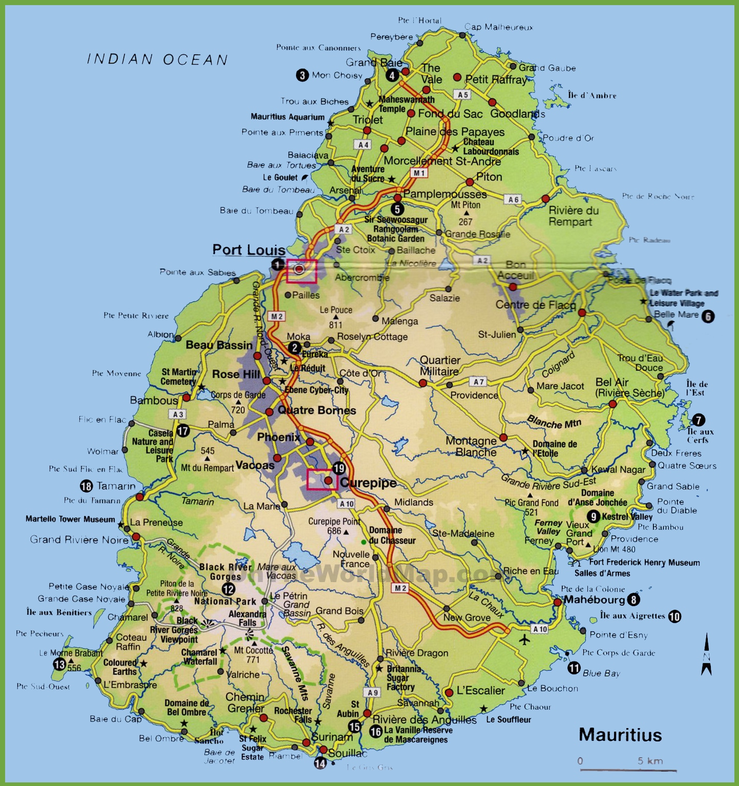 Mauritius Map Tourist