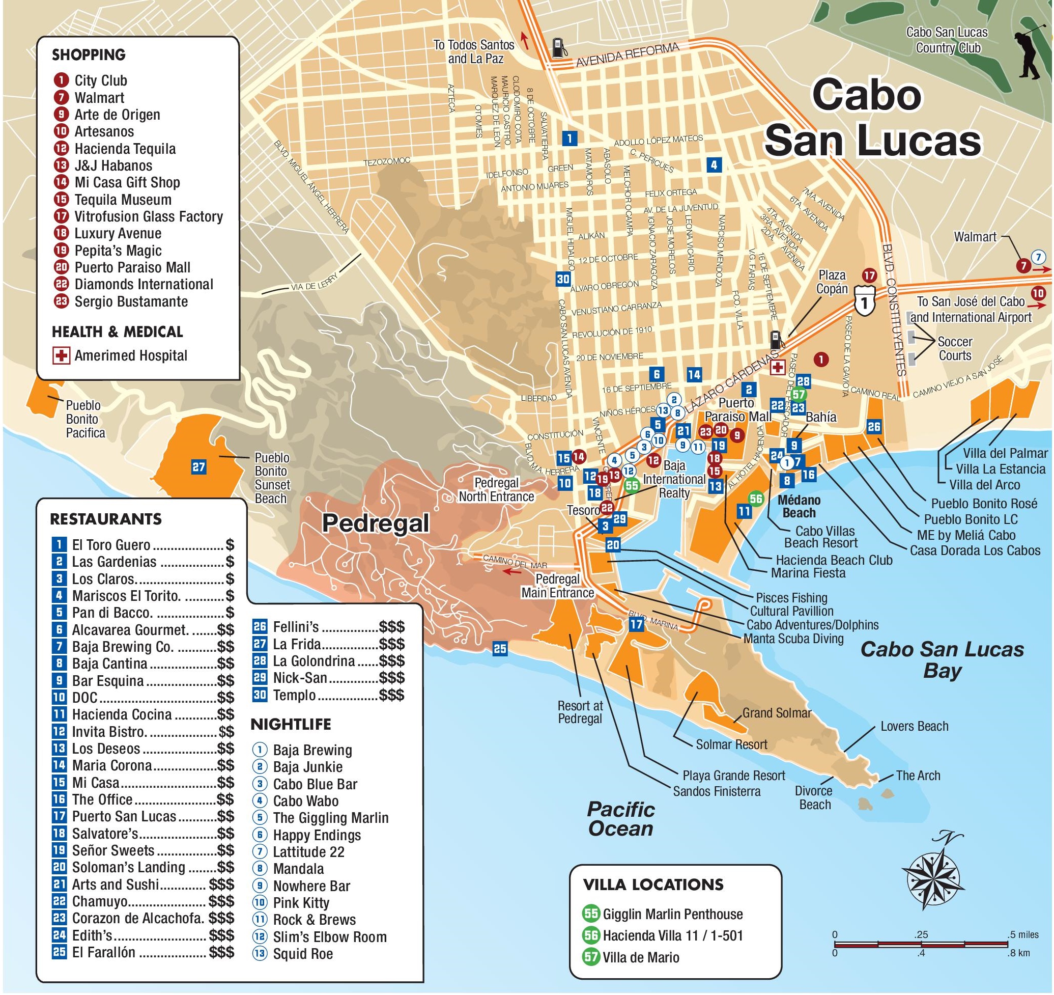 Cabo San Lucas tourist attractions map