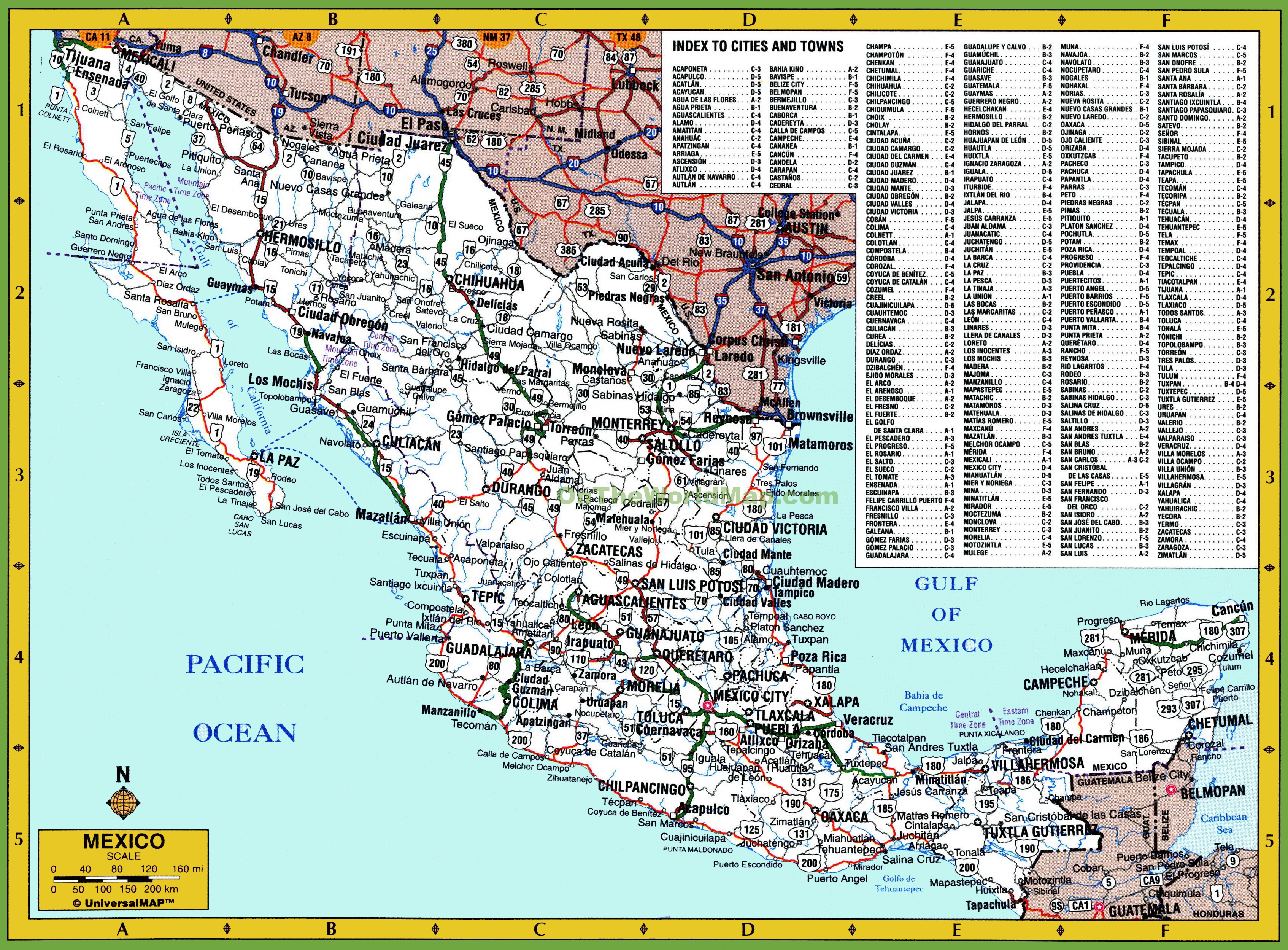 Map Of Mexico With Cities And Towns