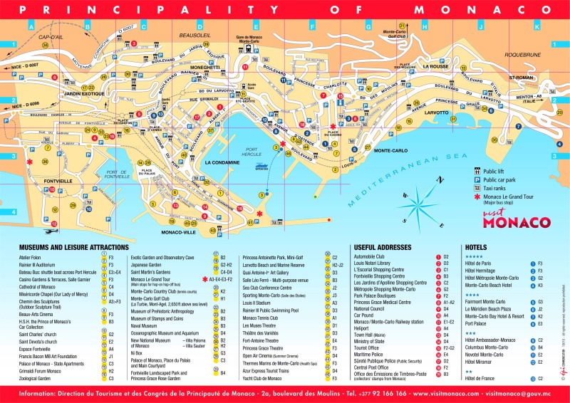 Tourist Map of Monaco With Sightseeings And Hotels