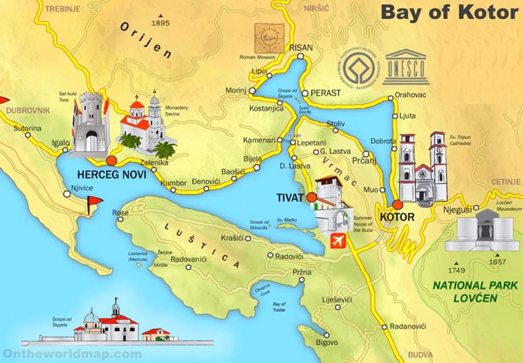 Bay of Kotor tourist map