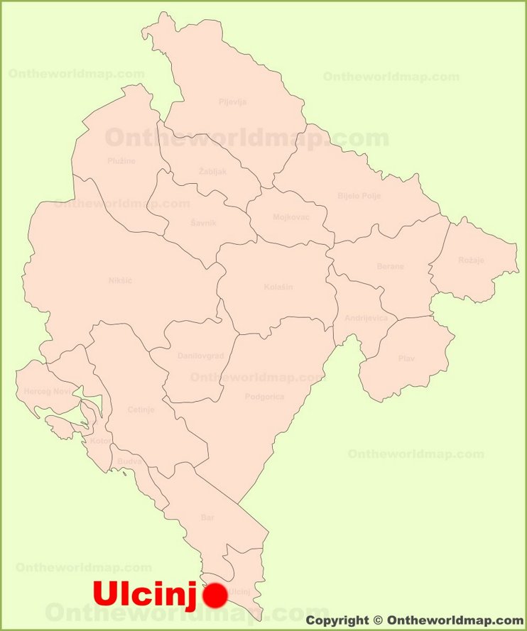 Ulcinj location on the Montenegro map
