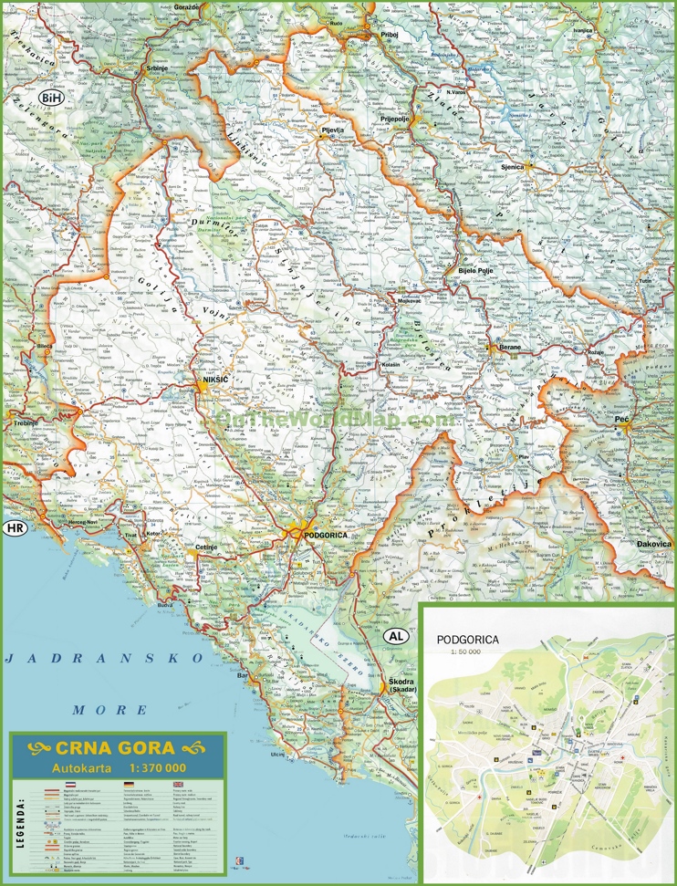 Large detailed map of Montenegro with cities and towns