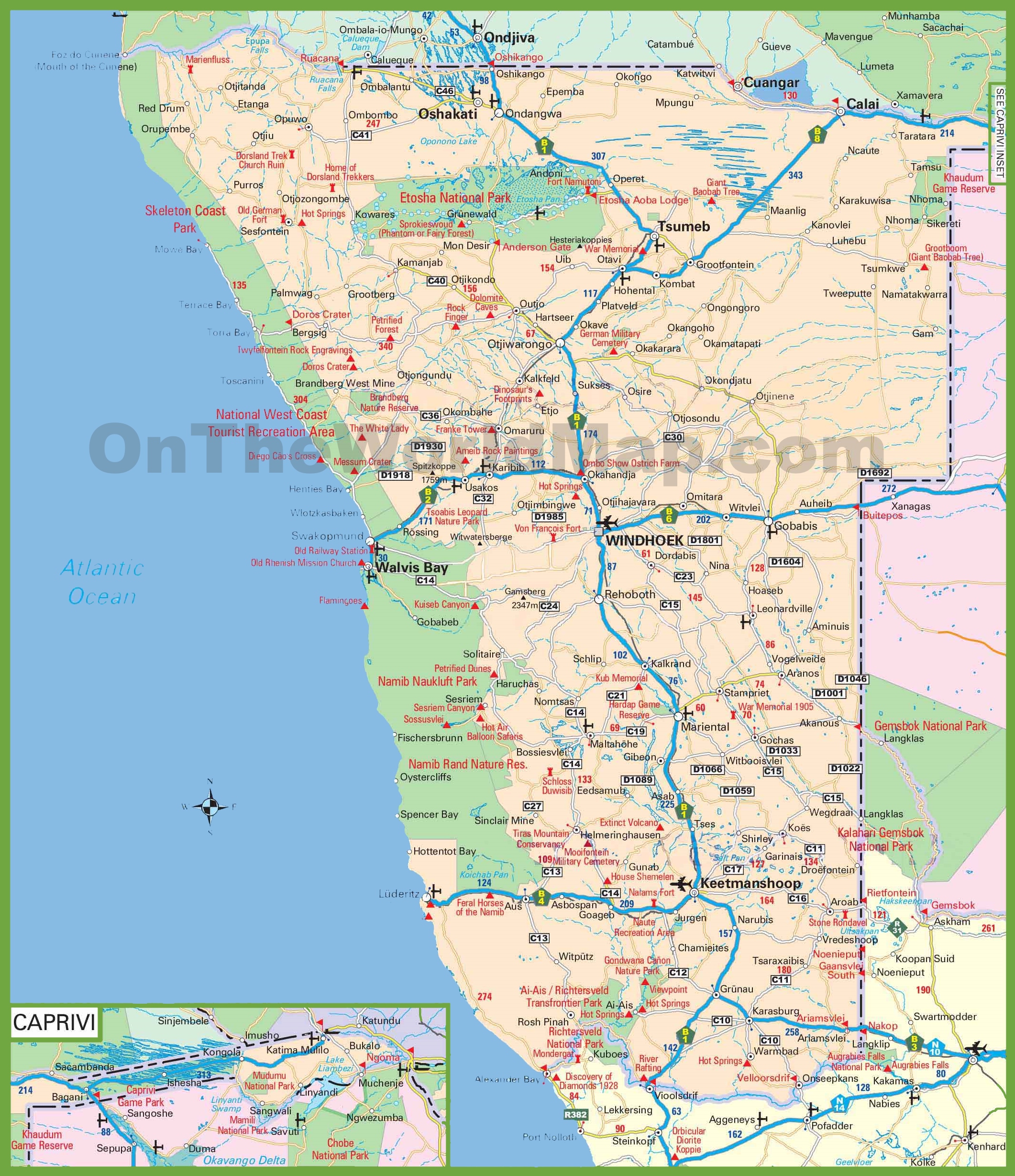 Large detailed map of Namibia