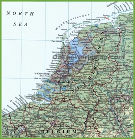 Detailed map of the Netherlands with cities and towns