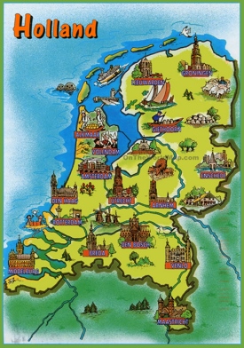 Pictorial travel map of the Netherlands