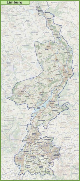 Map of Limburg with cities and towns