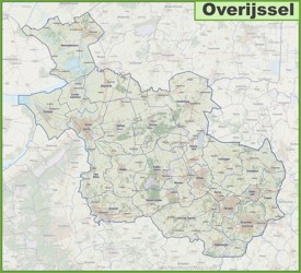 Map of Overijssel with cities and towns