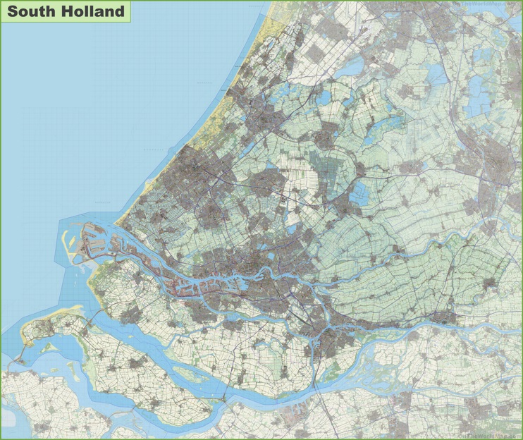 Large Detailed Topographic Map Of South Holland