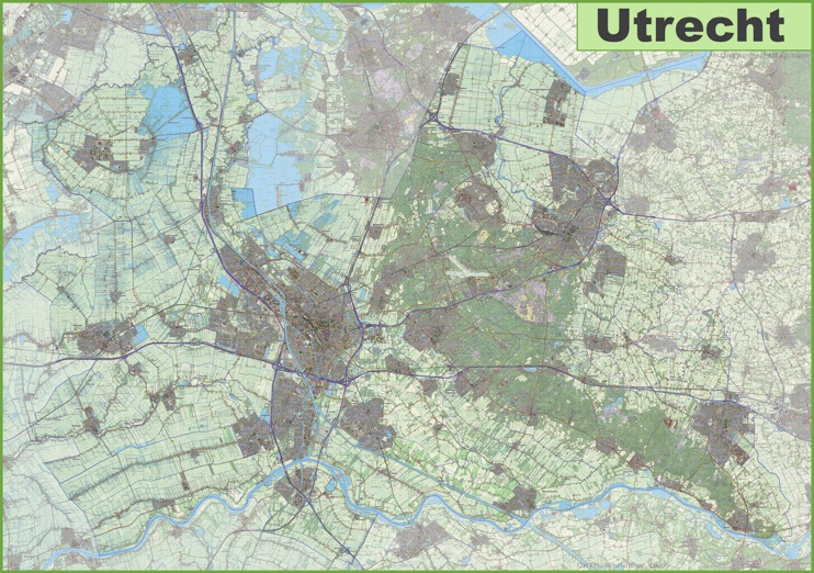 Large detailed topographic map of Utrecht province
