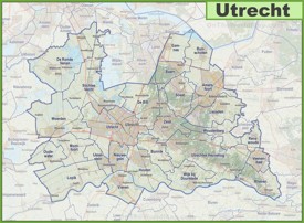 Map of Utrecht province with cities and towns