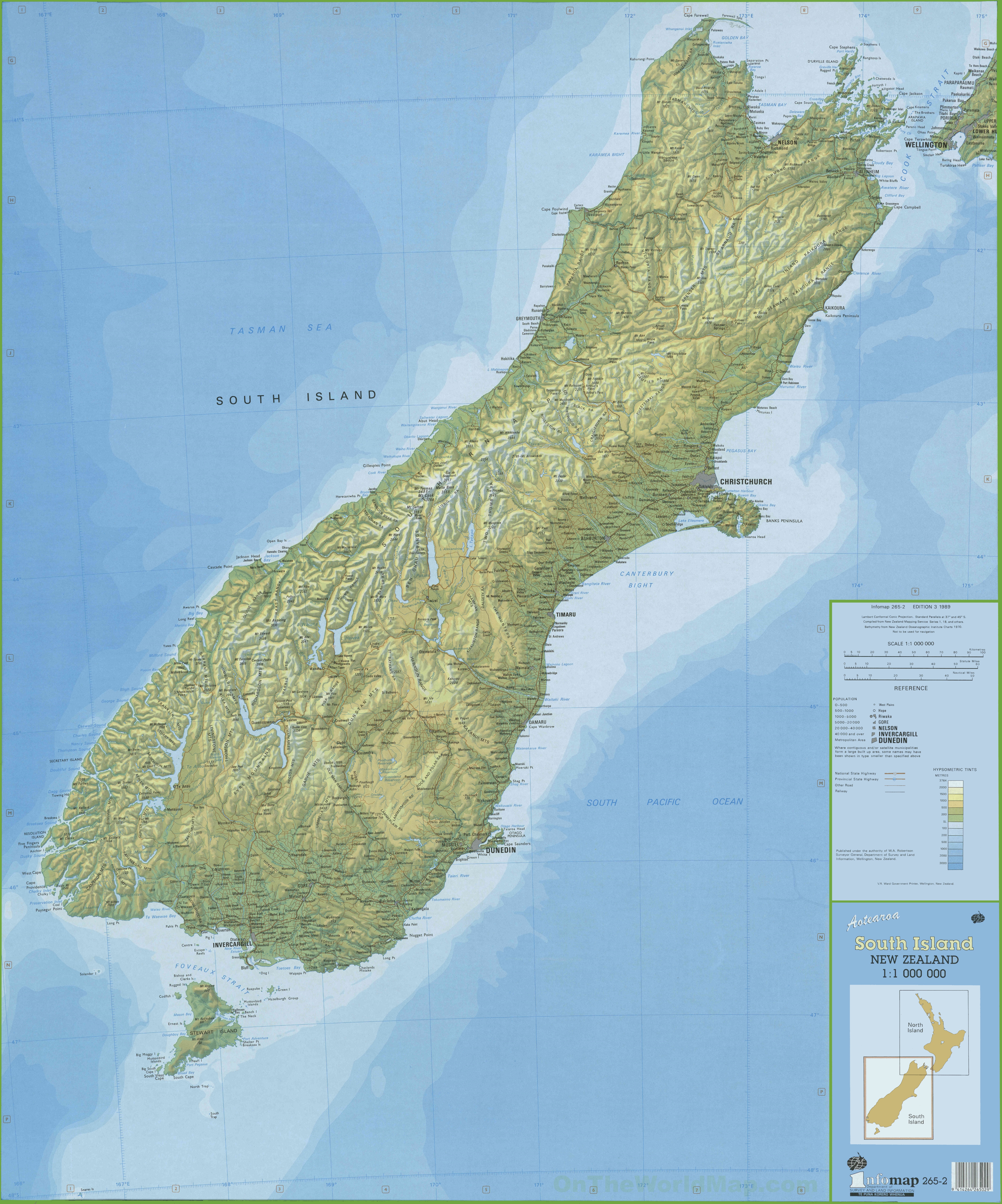 Large Detailed South Island New Zealand Map