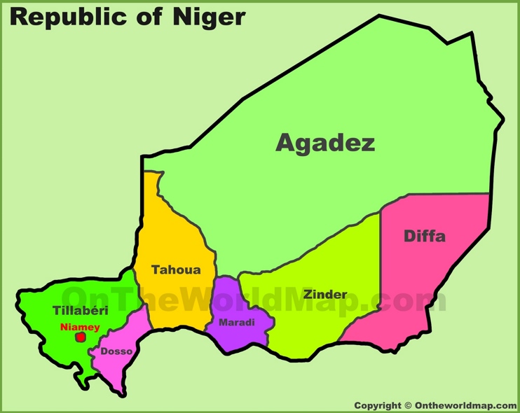 Administrative divisions map of Niger