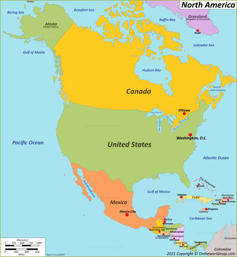 Map Of North America With Countries And Capitals Ontheworldmap