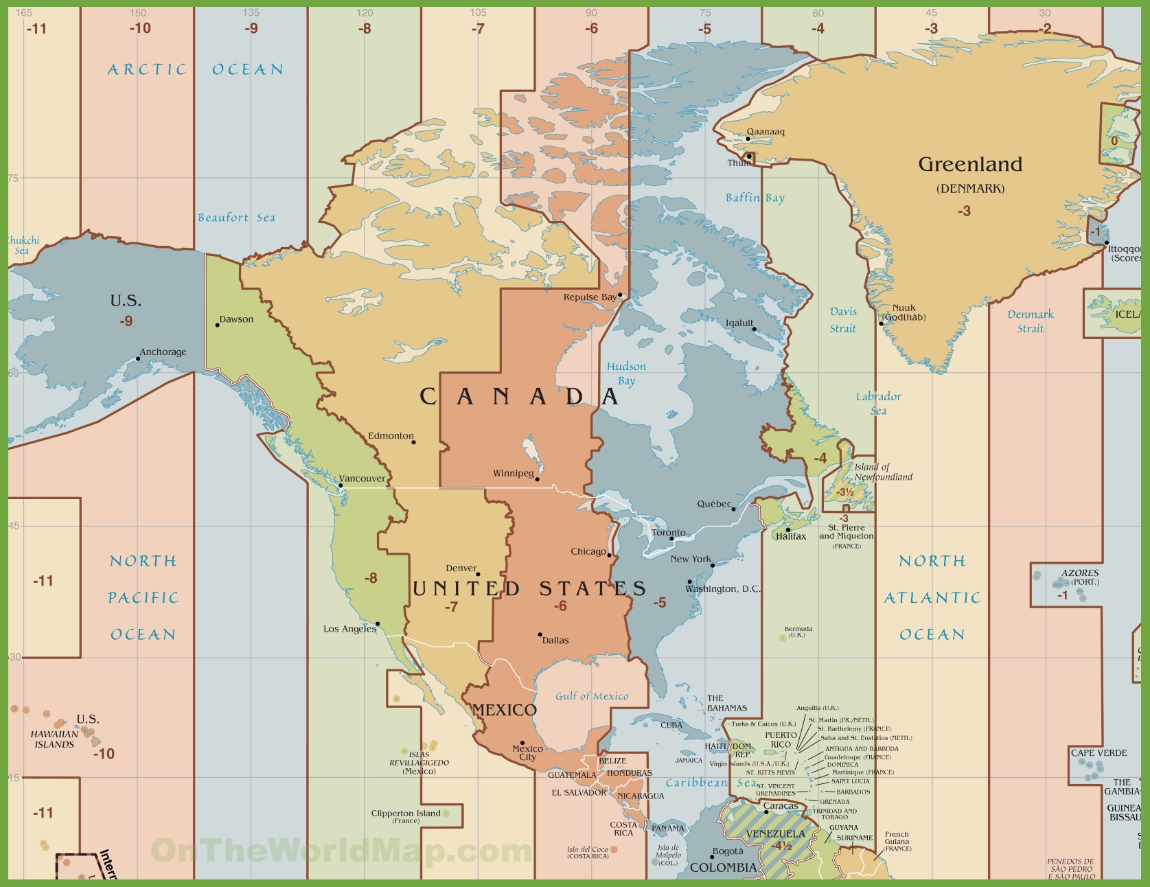 North America Time Zone Map North America Time Zone Map