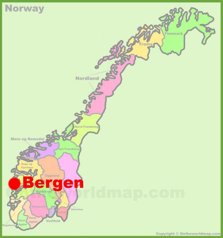 Bergen location on the Norway Map