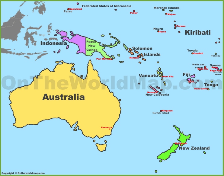 Map of Oceania With Countries And Capitals