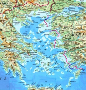 Aegean Sea physical map