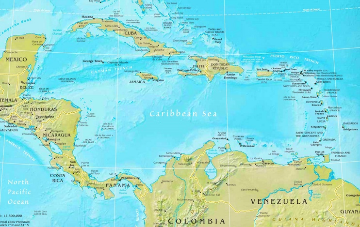 Caribbean Sea physical map