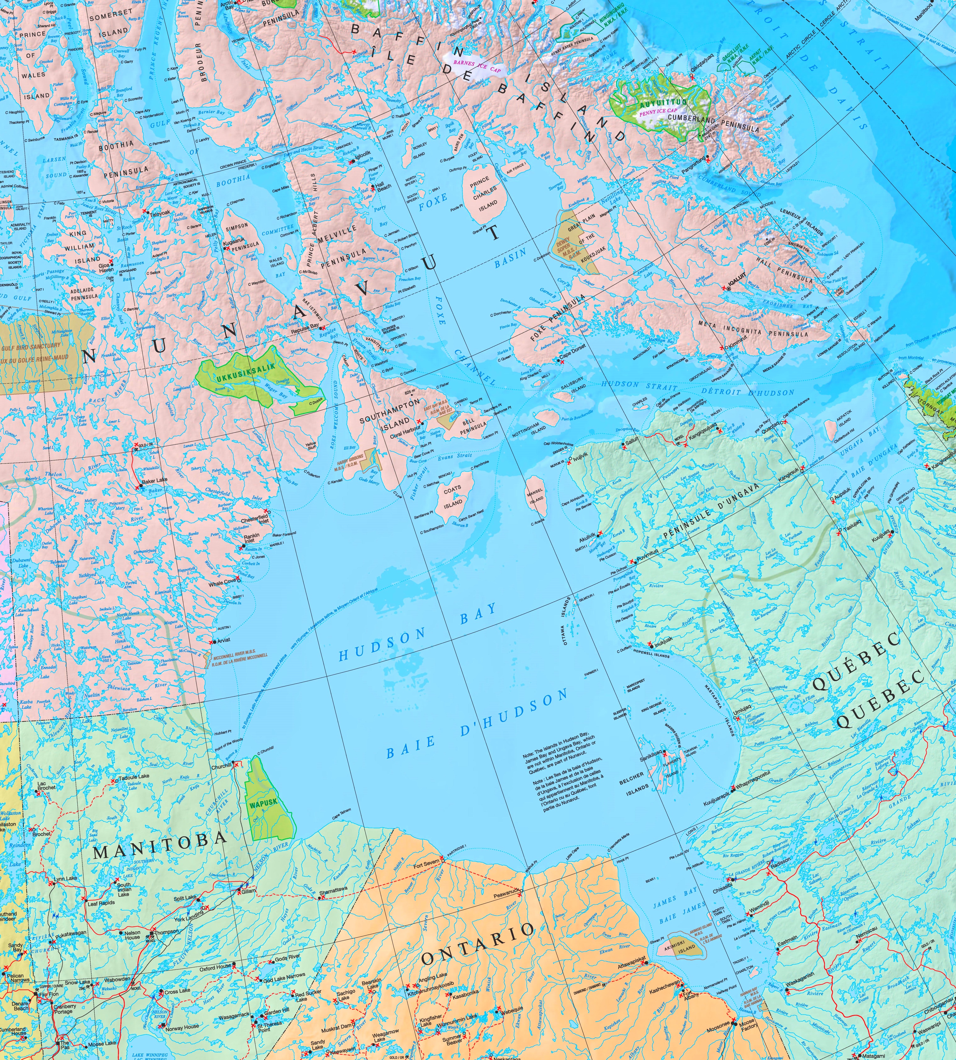 Large Detailed Map Of Hudson Bay