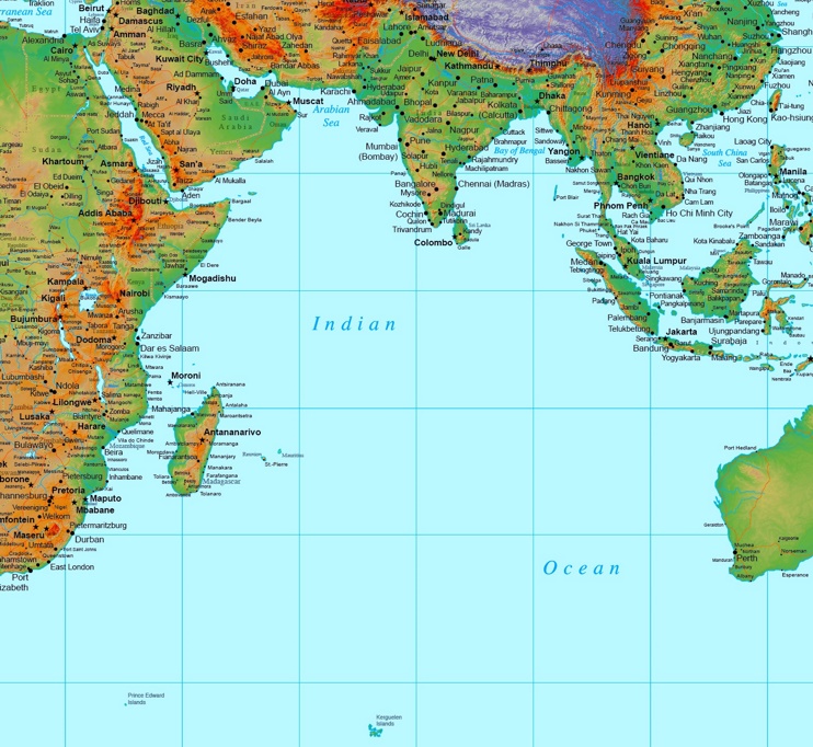 Detailed map of Indian Ocean