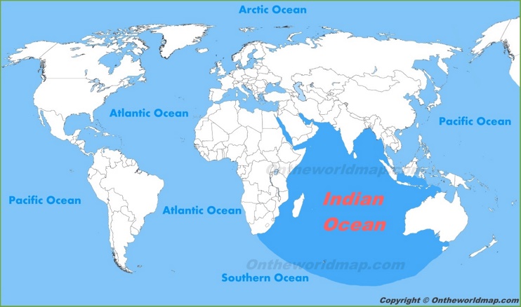 Indian Ocean location on the World Map