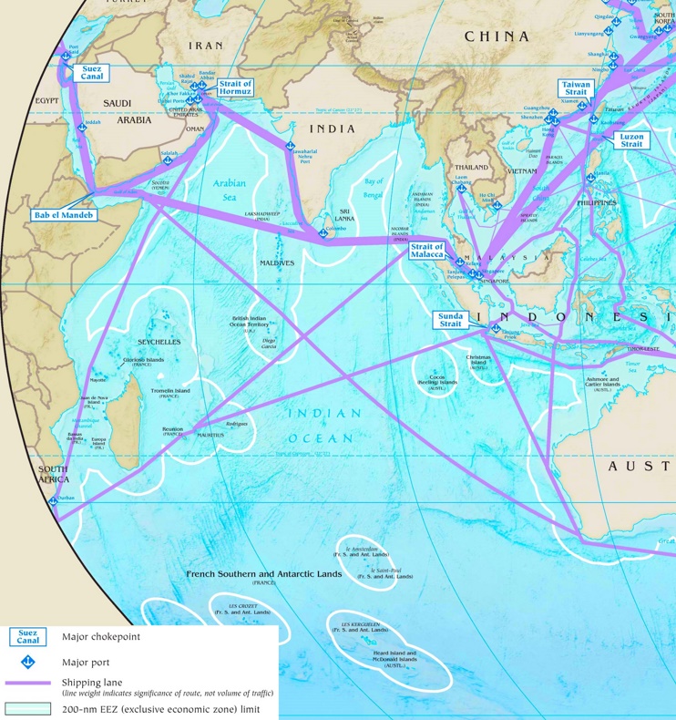 Indian Ocean major ports map