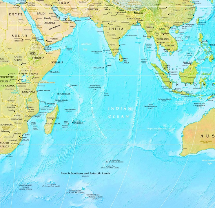Indian Ocean physical map
