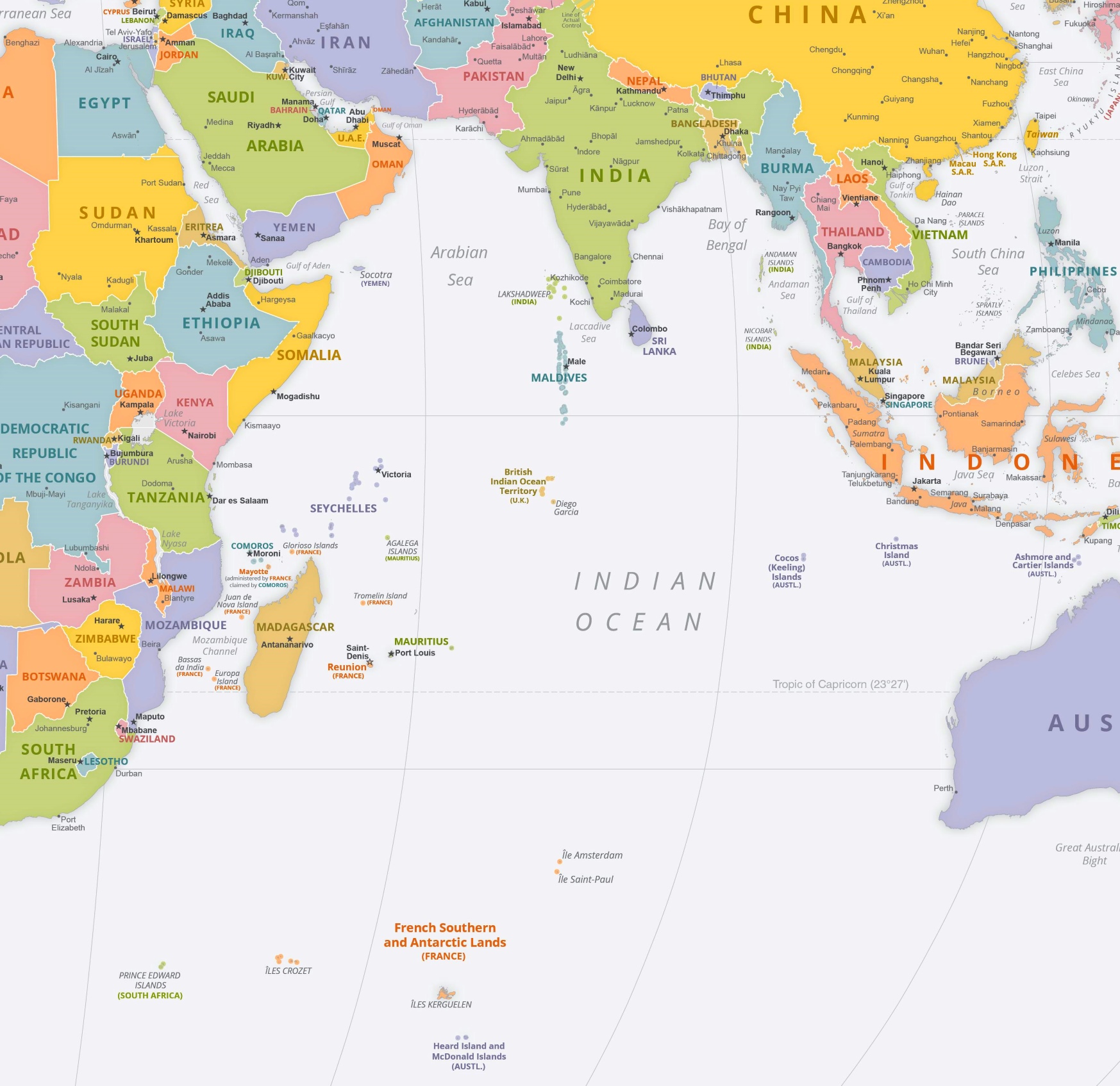 Indian Ocean political map