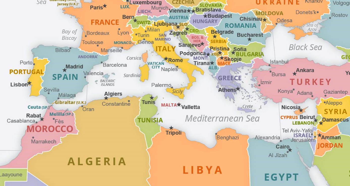 where is the mediterranean sea on the world map Mediterranean Sea Political Map where is the mediterranean sea on the world map