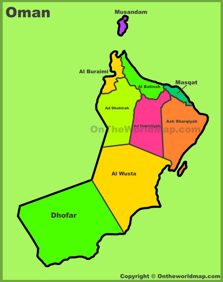 Administrative divisions map of Oman