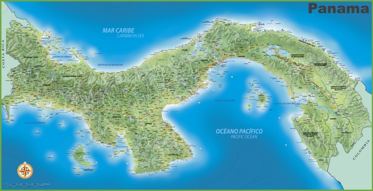 Large detailed map of Panama with cities and towns