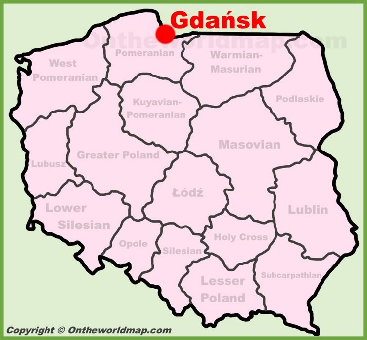 Gdańsk location on the Poland map
