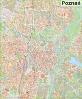 Large detailed map of Poznań