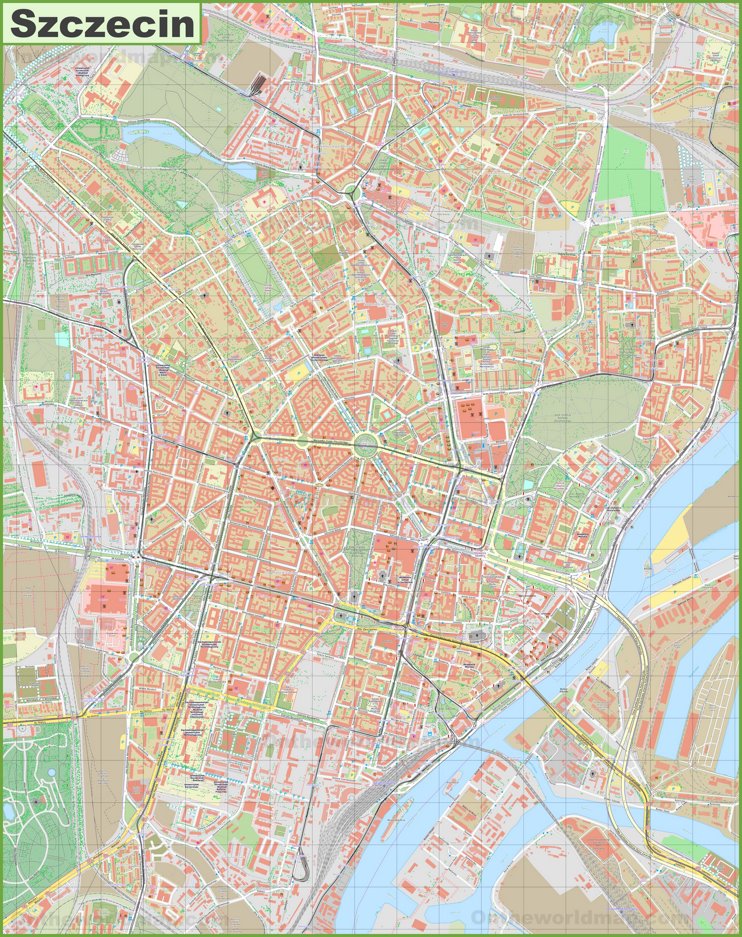 Large detailed map of Szczecin