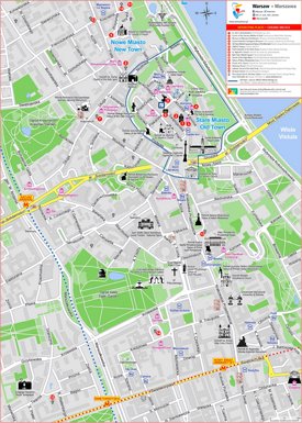 Warsaw city center tourist map