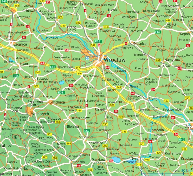 Wrocław area road map