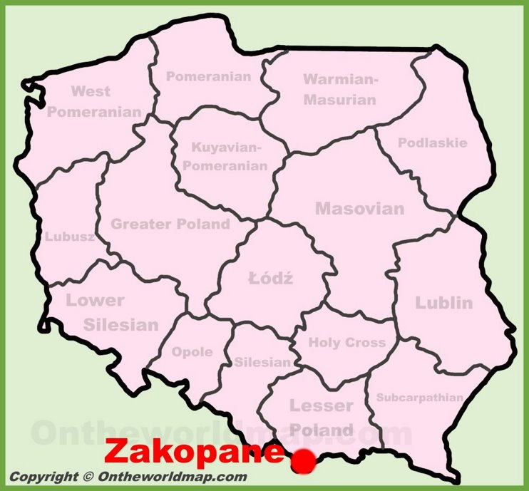 Zakopane location on the Poland map
